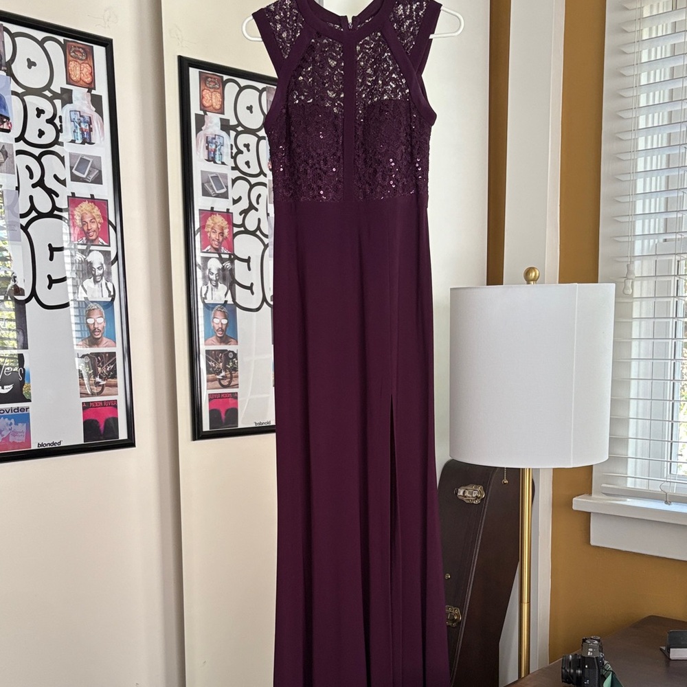 Elegant Purple Lace Evening Gown